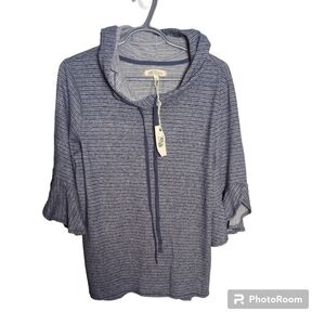 Max Studio Blue Striped Bell Sleeve Hoodie Size L New